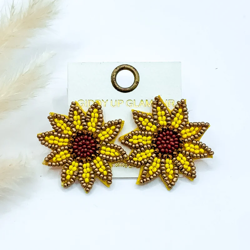 Beaded Sunflower Stud Earrings