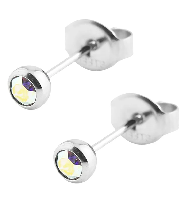 Rainbow Aurora Bezel CZ Stainless Steel Stud Earrings