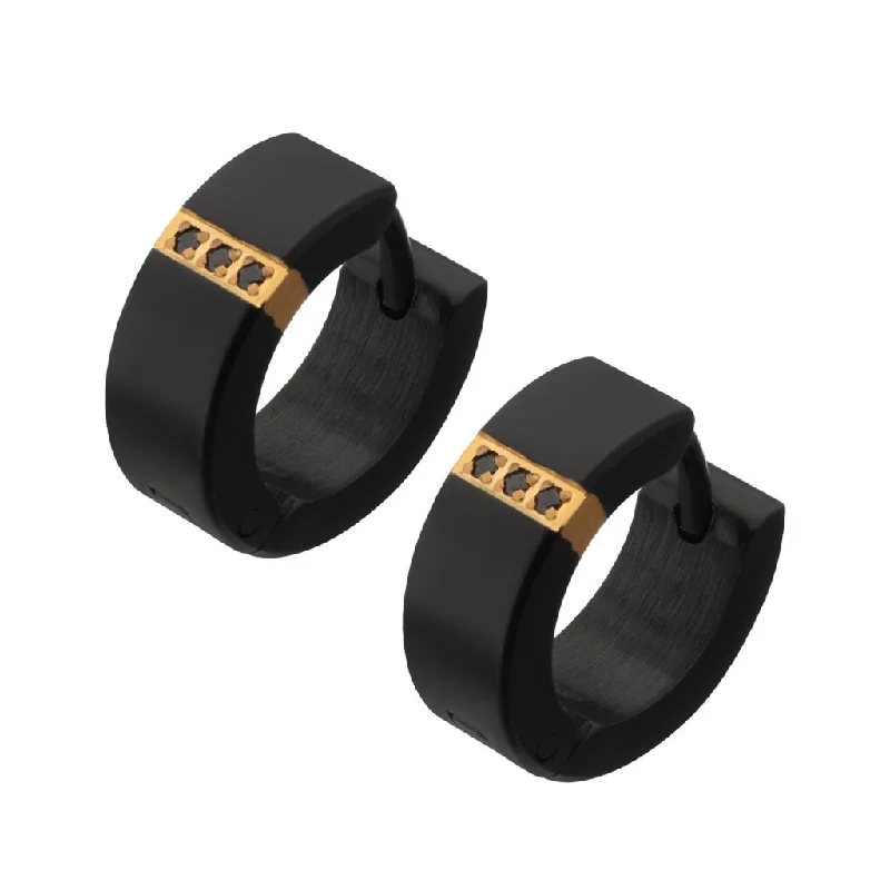 Black IP Steel Matte Finish Kraken Huggie Earrings With 1mm Genuine Black Sapphire Gem