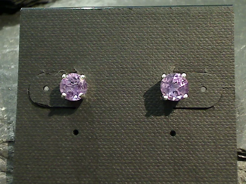 Amethyst, Sterling Silver 6mm Round Stud Earrings