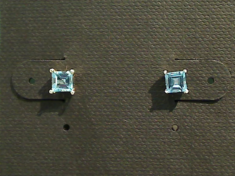 Blue Topaz, Sterling 4mm Small Square Stud Earrings