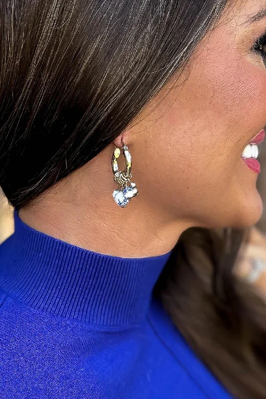 Blue Ball Hoop Earrings