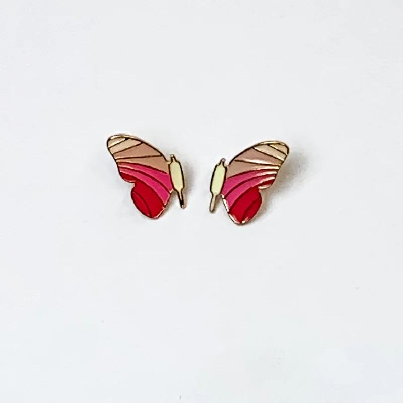 Butterfly Wing Stud Earrings in Pink