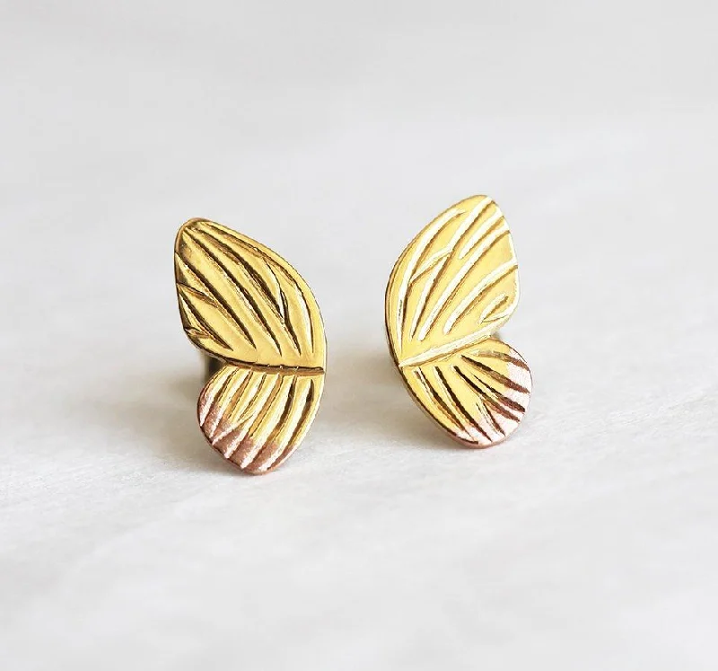 Butterfly Wing Studs Earrings, Gold Stud Earrings