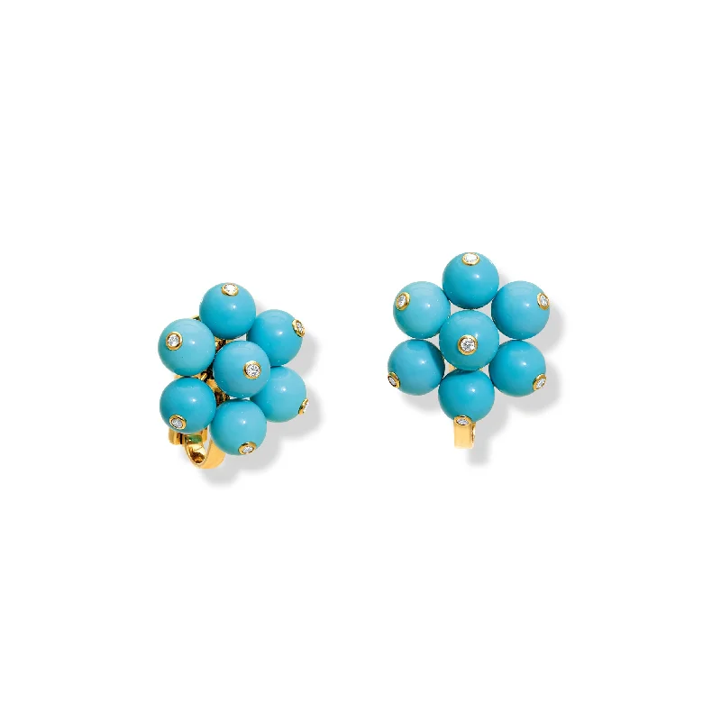 Cavolfiore Earrings 18ct Yellow Gold - Turquoise & Diamond