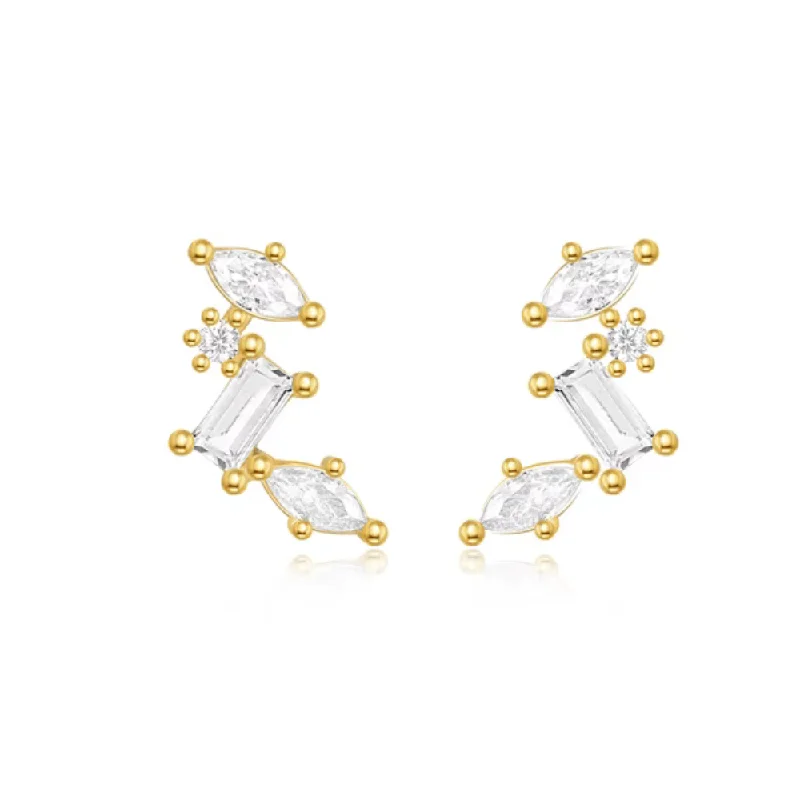 Celestial Gold Cluster Earrings - 18k Gold Plated Sterling Silver with AAAAA Cubic Zirconia