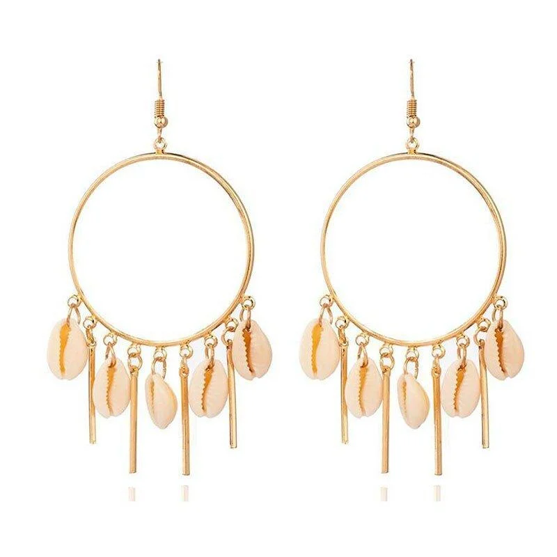 Gold Chandelier Hoop Earrings with Puka Seashells