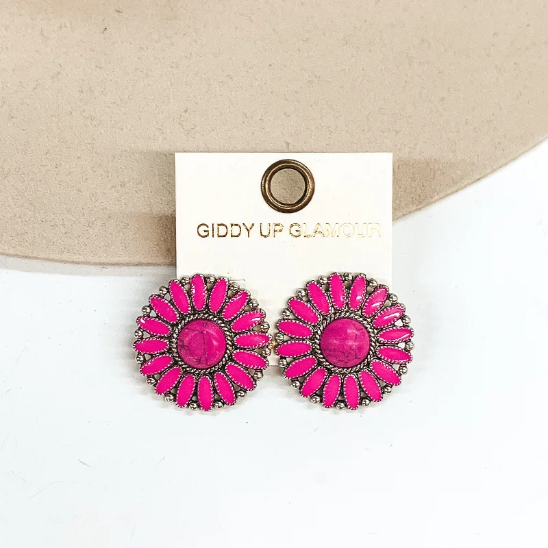 Circle Concho Cluster Epoxy Stud Earrings in Pink