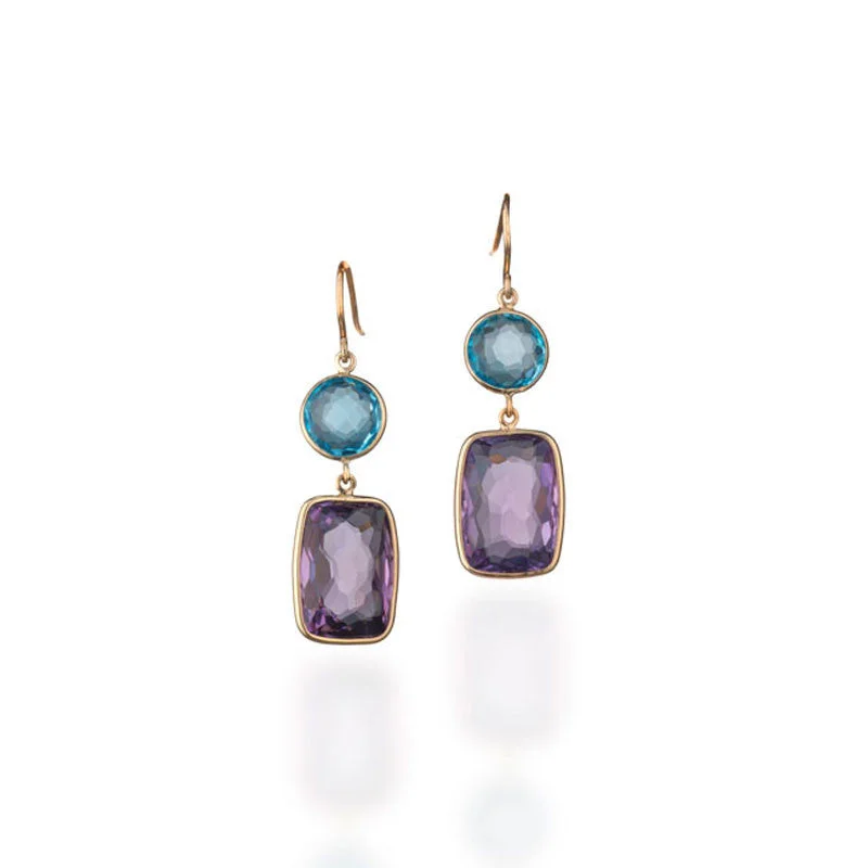 Como Collection Round Blue Topaz and Cushion Cut Amethyst Earrings