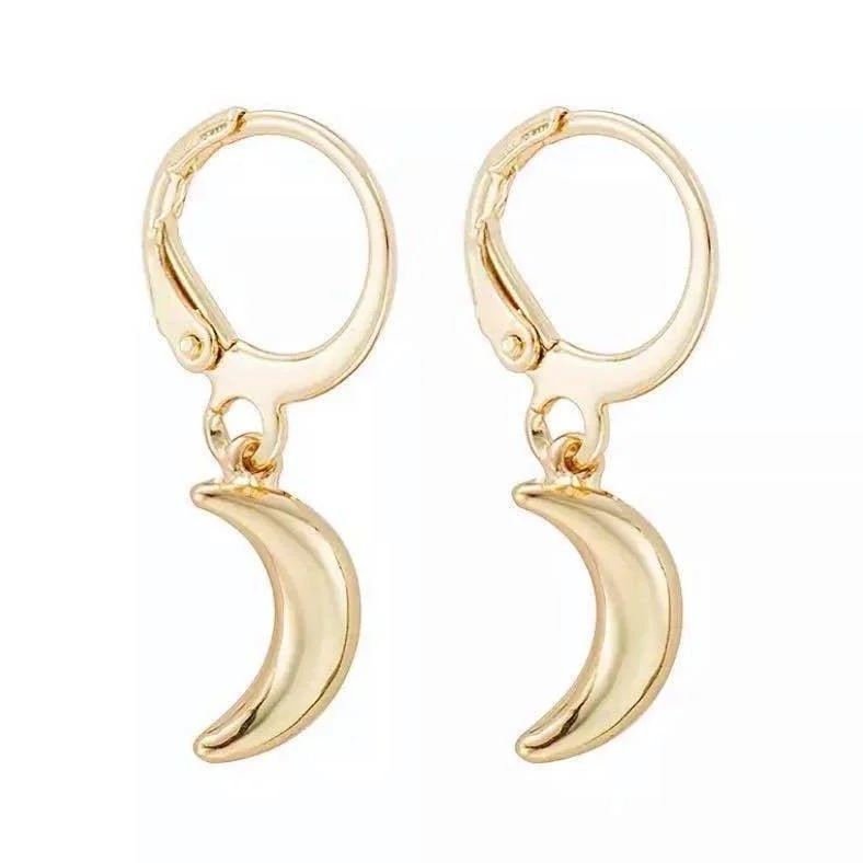 Gold Crescent Moon Dangle Earrings for Women