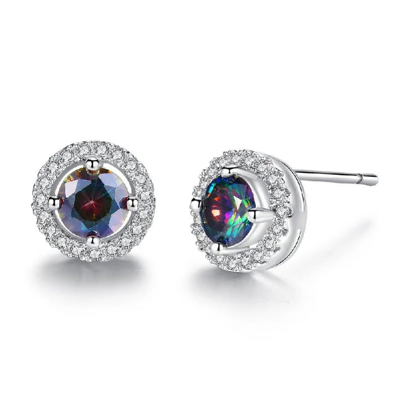 Crystal Halo Topaz Stud Earrings