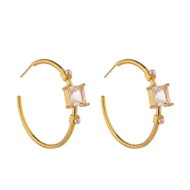 Gold Princess Cut Crystal Hoop Earrings for Women