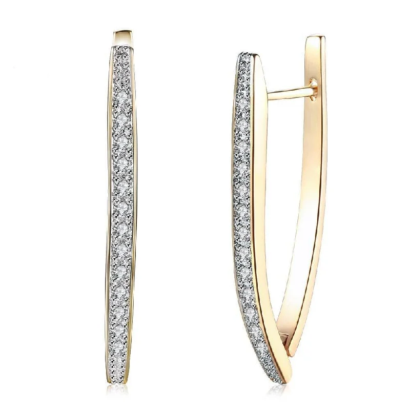 Triangle Hoop Earrings Gold Plate with Cubic Zirconia