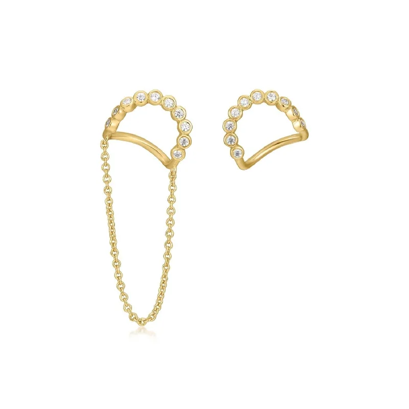 Cz Wavy Earrings With 1 Chain Link Drop