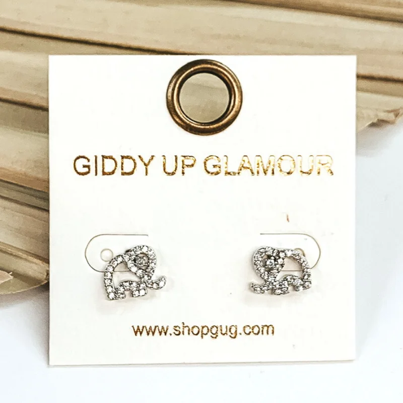 Dainty Elephant Shaped CZ Crystal Stud Earrings in Silver