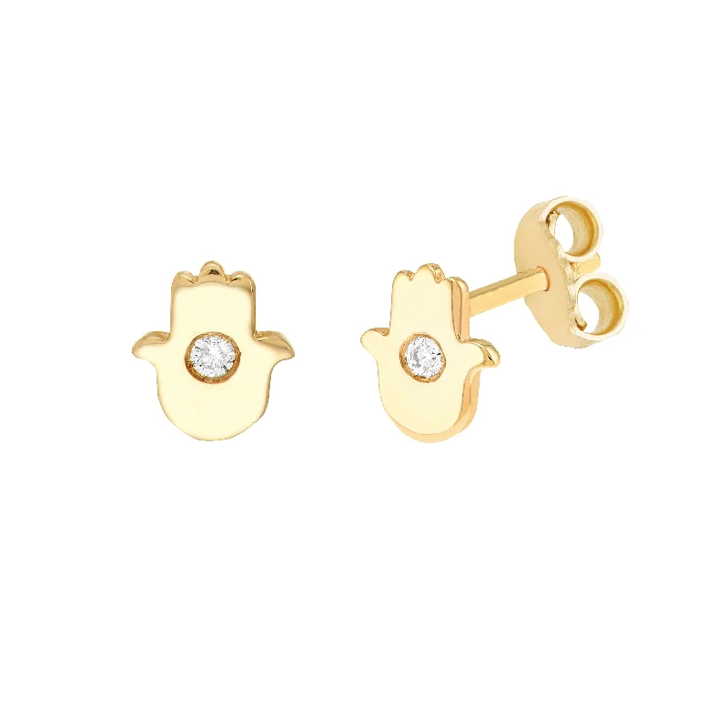 Diamond Hamsa Micro Stud Earrings