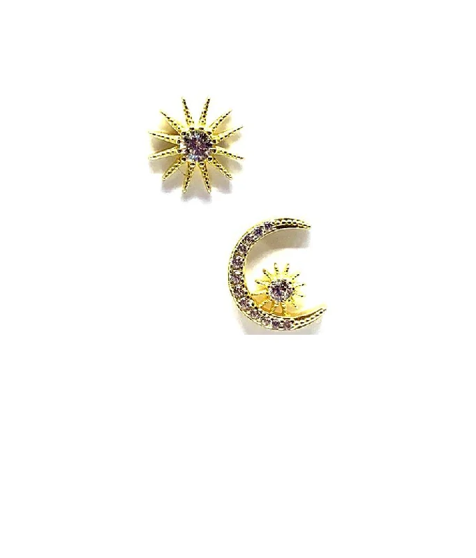 Sun and Moon CZ Stud Earrings: Gold Vermeil (EGP45SNMN)