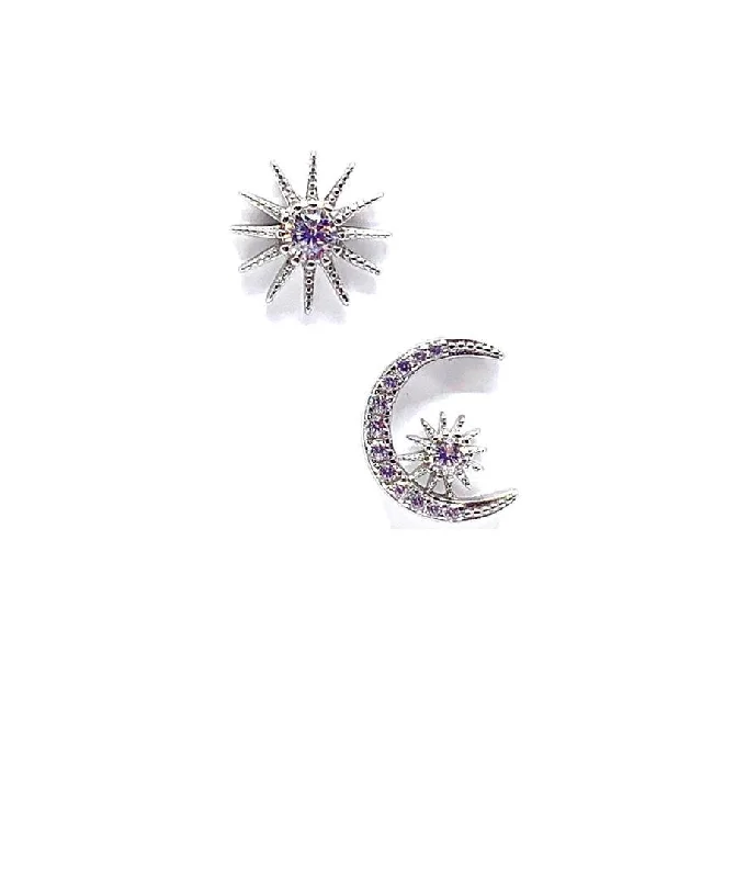 Sun and Moon CZ Stud Earrings: Sterling Silver (EP45SNMN)