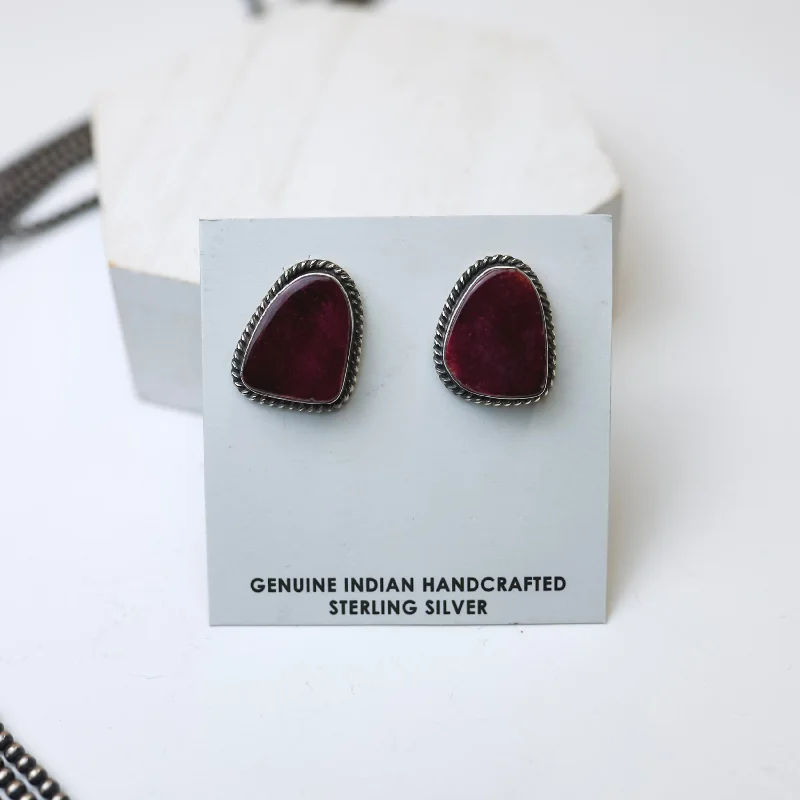 Elouise Kee | Navajo Handmade Sterling Silver and Purple Spiny Oyster Stud Earrings