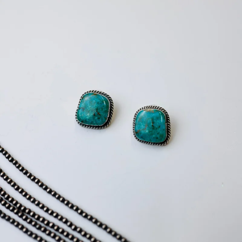 Elouise Kee | Navajo Handmade Genuine Sterling Silver and Kingman Stud Earrings #5