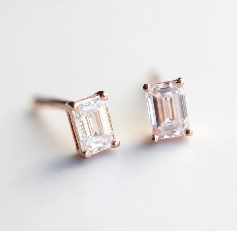 Astra Emerald Cut Diamond Stud Earrings