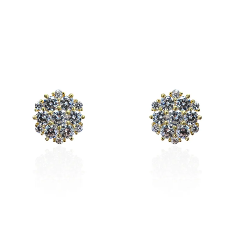 Extra Large CZ Cluster Stud Earring - Gold or Silver