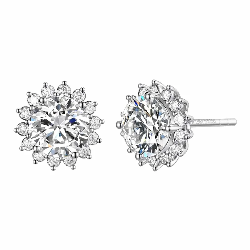 FANCIME 2.2CTTW Moissanite Flower 14K White Gold Stud Earrings