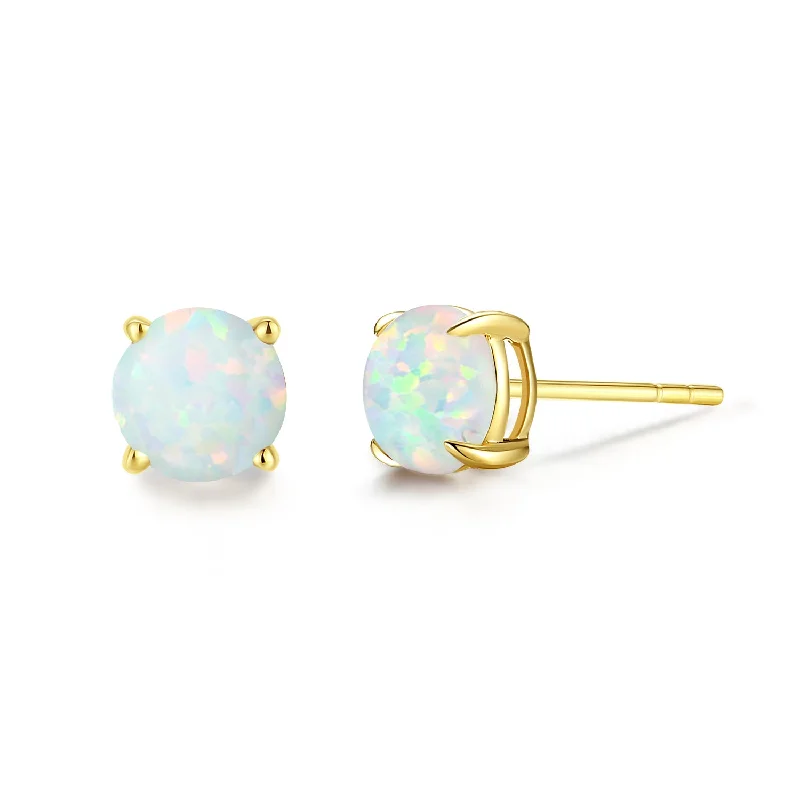 FANCIME Round Shape 14k Solid Yellow Gold Gemstone Stud Earrings