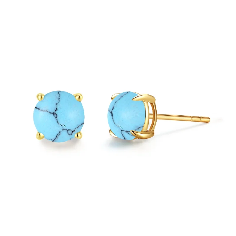 FANCIME Round Shape 14k Solid Yellow Gold Gemstone Stud Earrings