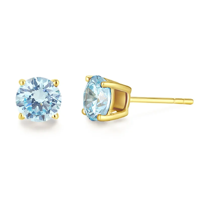 FANCIME Round Shape 14k Solid Yellow Gold Gemstone Stud Earrings