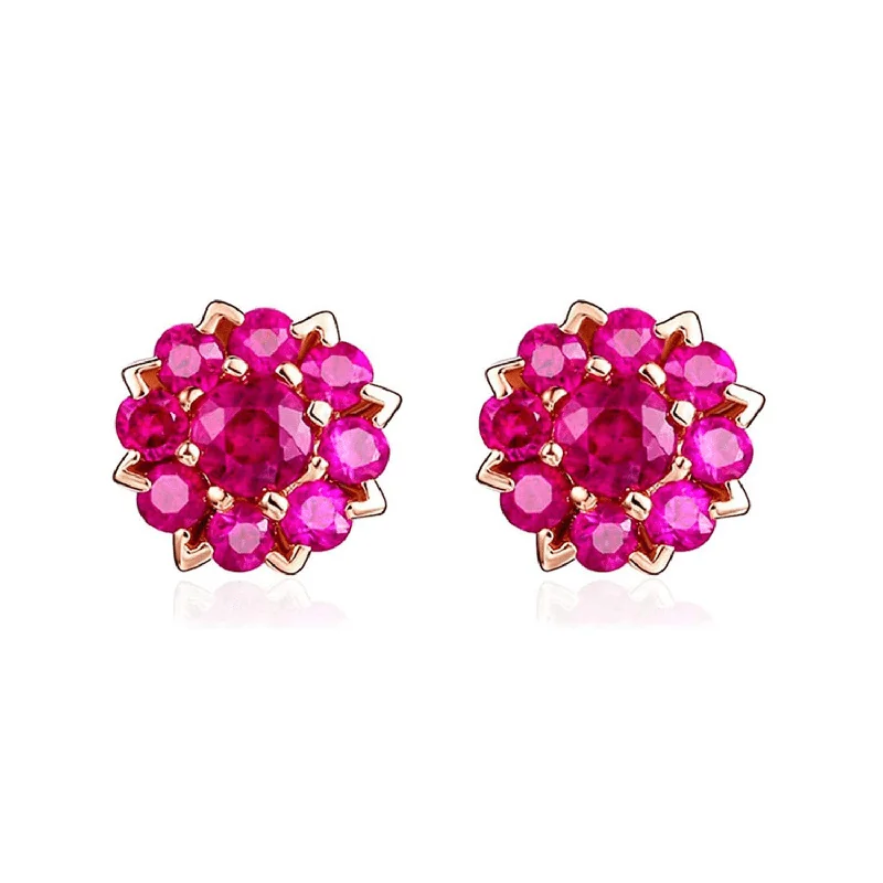 FANCIME Ruby Cluster Flower 14k Rose Gold Stud Earrings