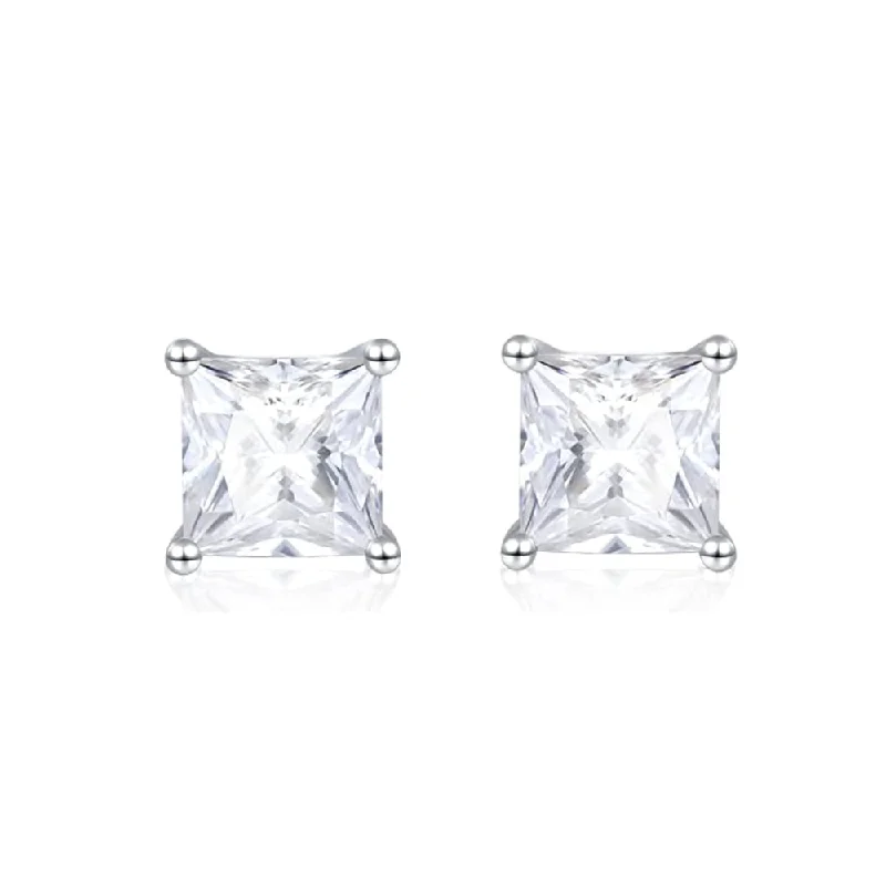 FANCIME Solitaire Princess Cut 14K White Gold Stud Earrings