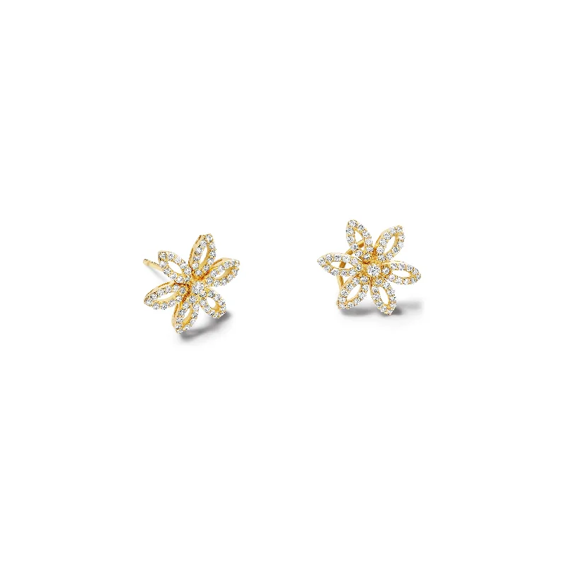 Fleur de Lys Earrings 18ct Yellow Gold - Diamond Pavé