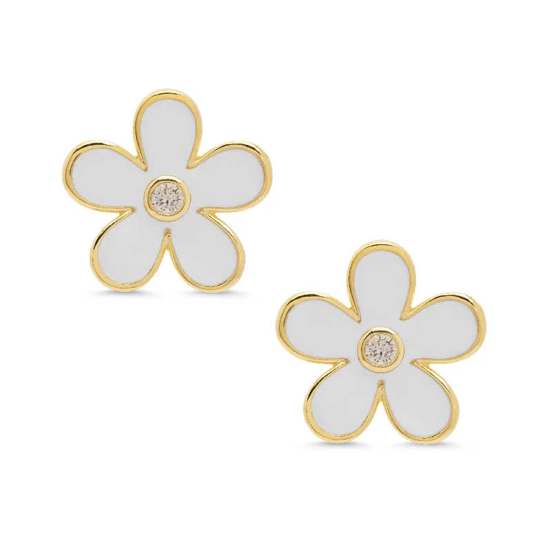 Flower CZ Stud Earrings - White