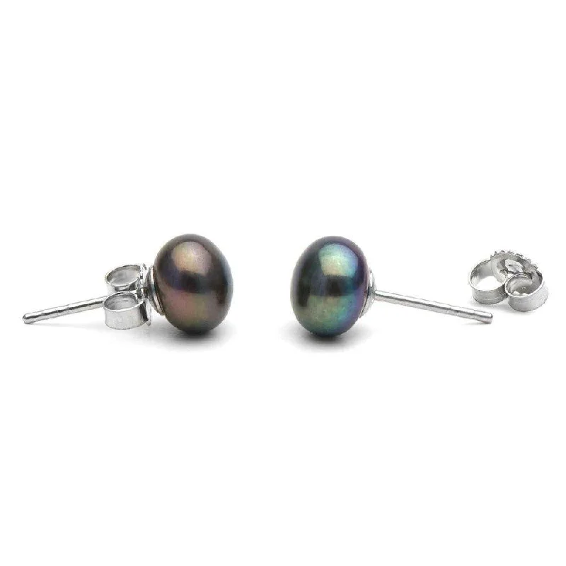 Black Freshwater Pearl Stud Earrings for Women