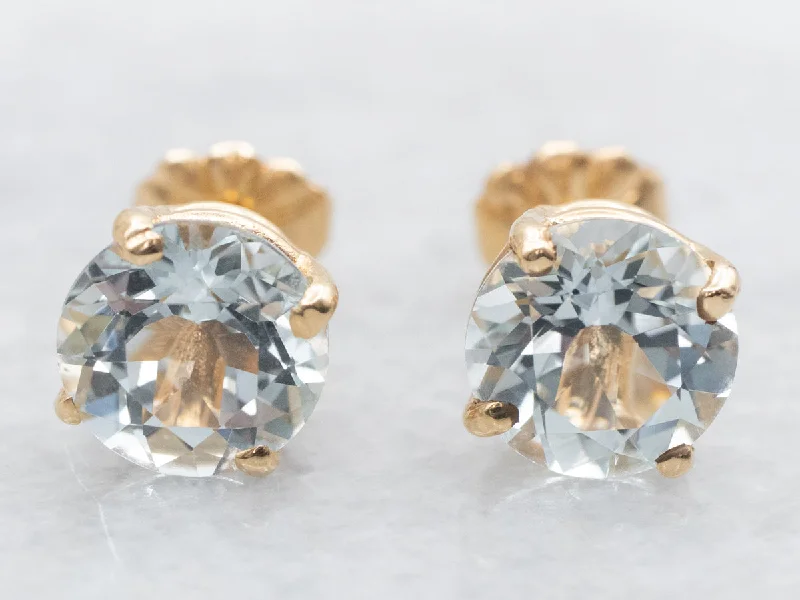 Gold Aquamarine Solitaire Stud Earrings