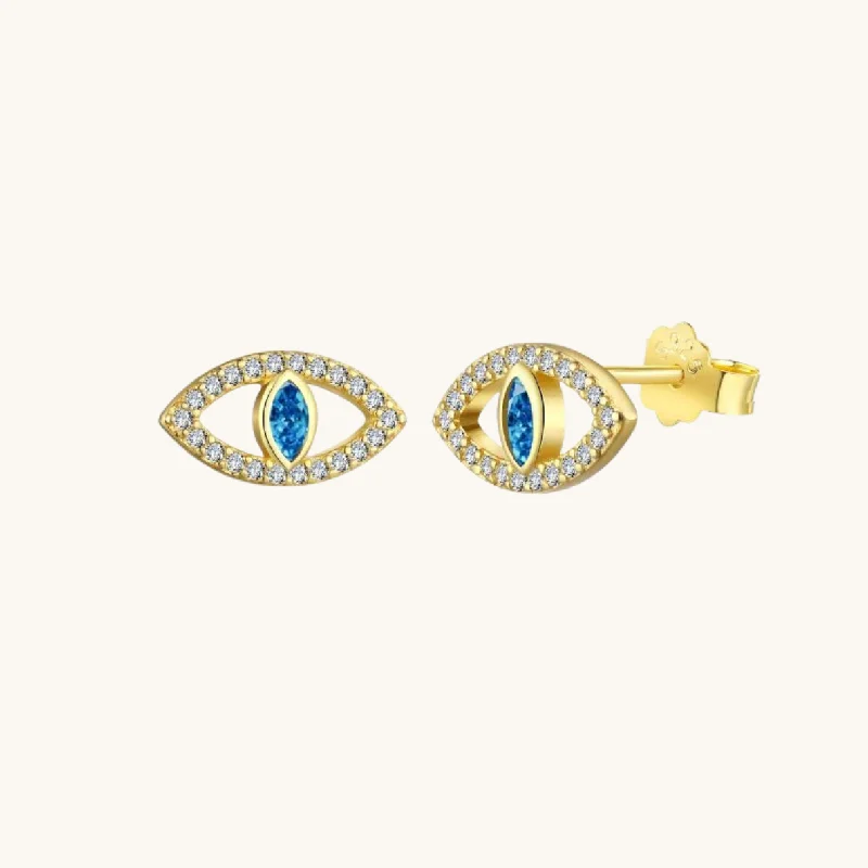 Gold & Blue Evil Eye Stud Earrings