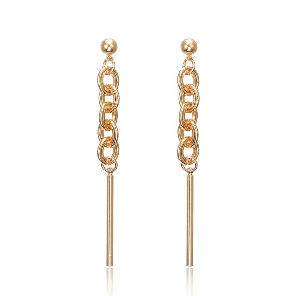 Gold Chain and Bar Drop Dangle Earrings