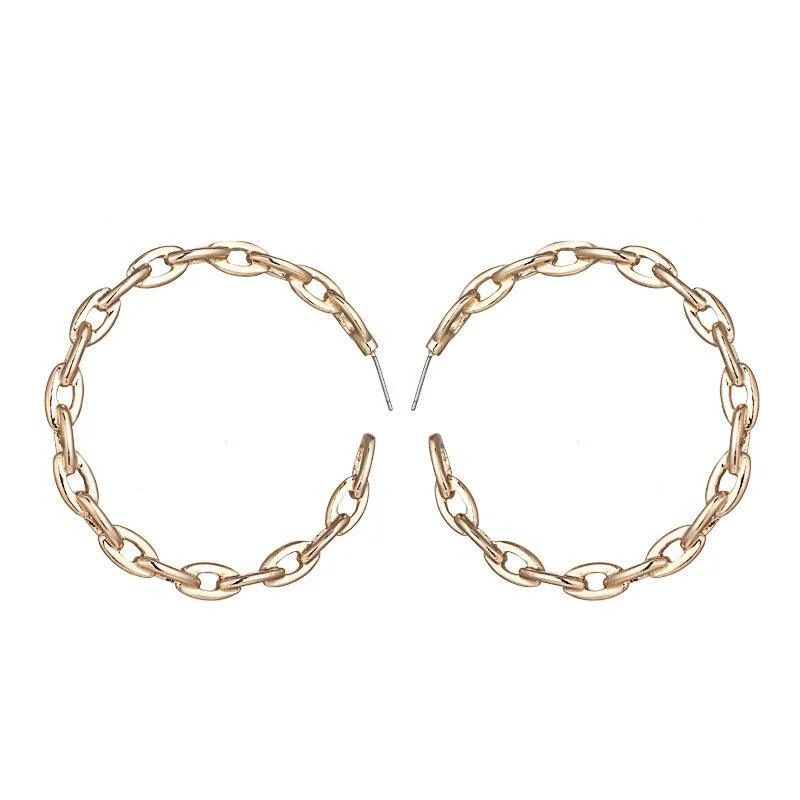 Gold Chain Link Hoop Earrings for Women