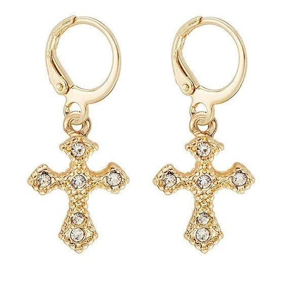 Gold Cross Dangle Earrings for Women