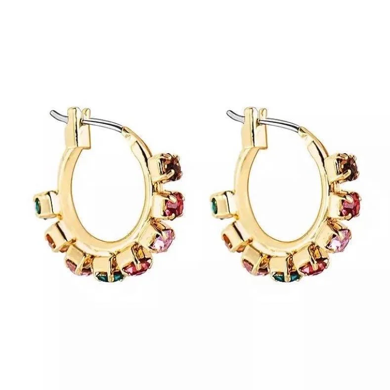 Rainbow Huggie Earrings for Women in Gold with Cubic Zirconia Stones