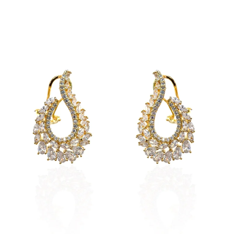 Gold Plated Dressy Open Oval Earrings with Marquis shaped CZs