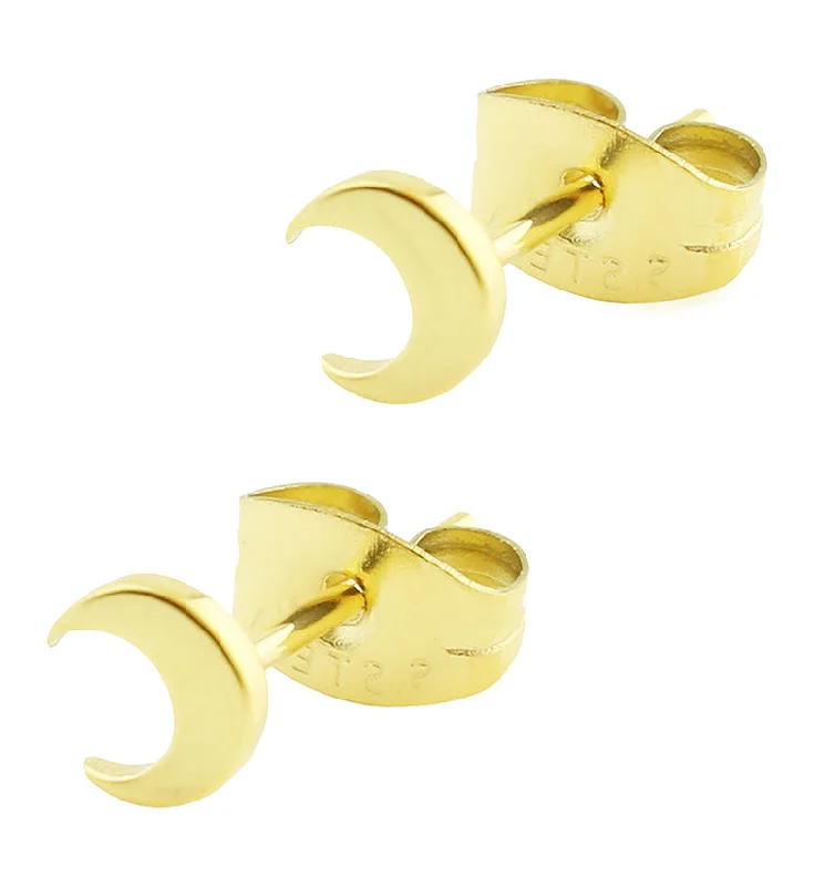 Gold PVD Crescent Moon Stainless Steel Stud Earrings