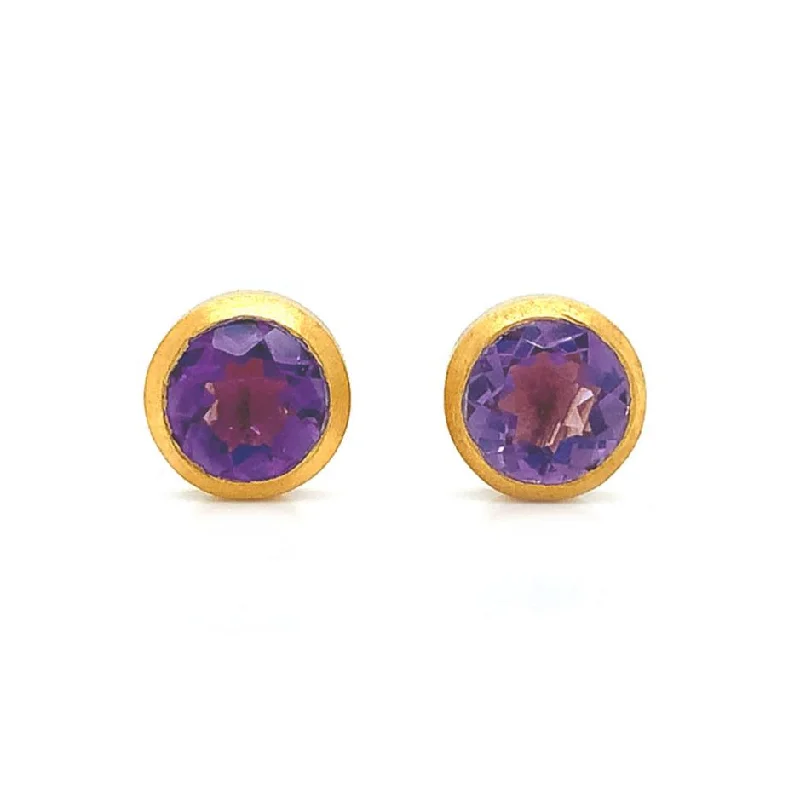 Gold Vermeil Bezel-Set Amethyst Stud Earrings