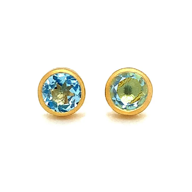 Gold Vermeil Bezel-Set Blue Topaz Stud Earrings