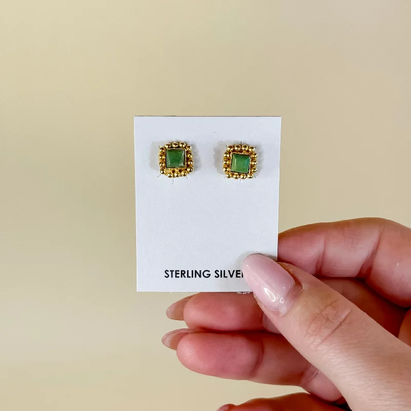 Hada Collection | Handmade Sterling Silver 14K Gold Square Kingman Turquoise Stud Earrings