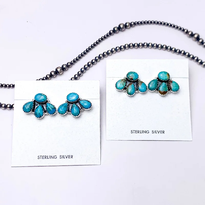 Hada Collection | Handmade Sterling Silver Circle Cluster Stud Earrings with Kingman Turquoise Remix Stones