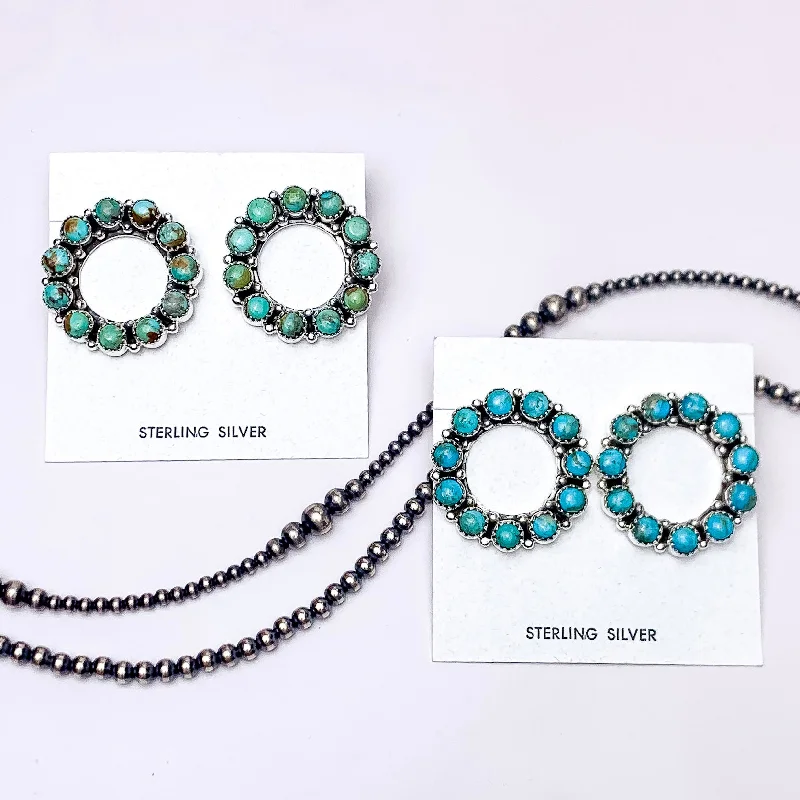 Hada Collection | Handmade Sterling Silver Circle Stud Earrings with Kingman Turquoise Stones