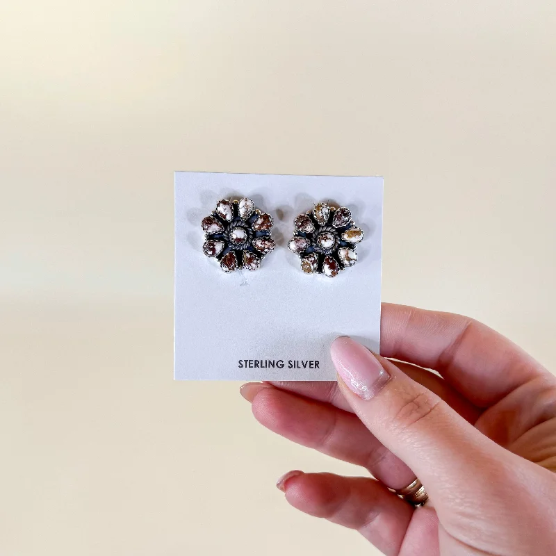 Hada Collection | Handmade Sterling Silver Flower Cluster Stud Earrings with Wild Horse Remix Stones