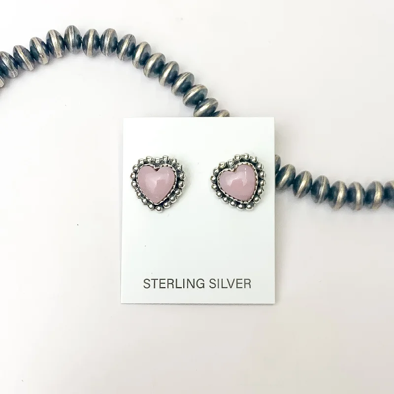 Hada Collection | Handmade Sterling Silver Heart Shaped Stud Earrings with Pink Conch Stones